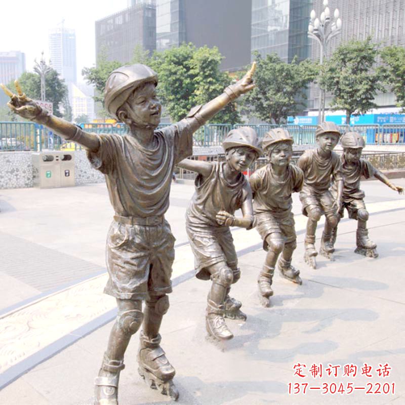 广场滑旱冰小孩雕塑小品 广场滑旱冰小孩雕塑小品