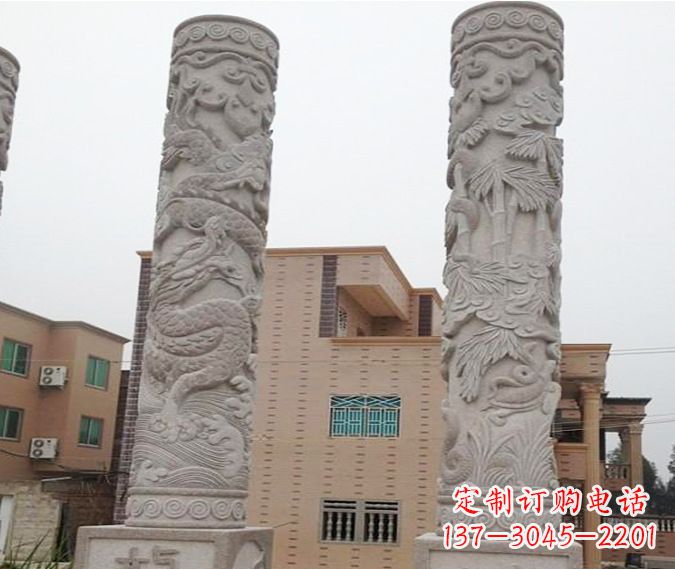 广场景观大理石12生肖龙柱石雕 (2)