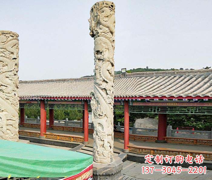 广场景观大理石龙柱石雕 (2)