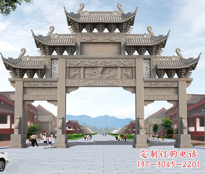 广场景观大理石牌楼石雕 (2)