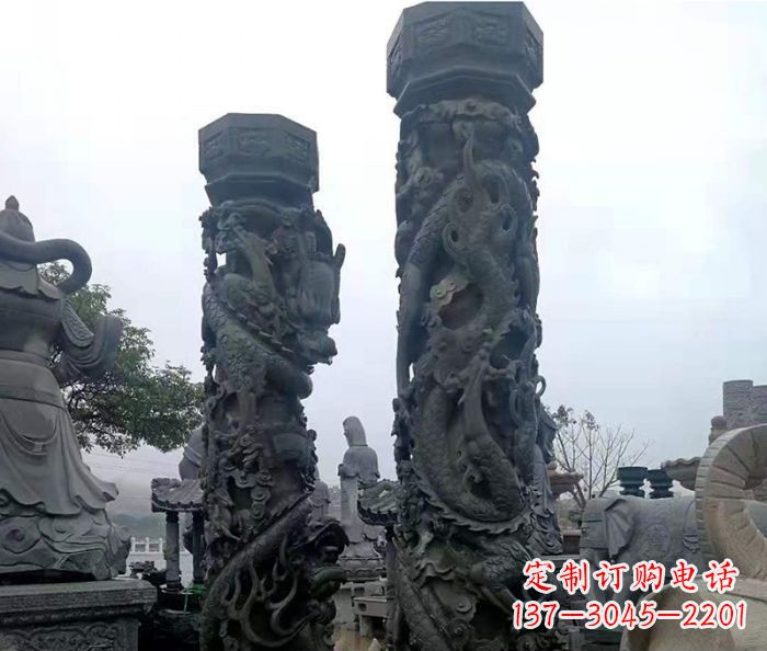 广场景观仿古盘龙柱石雕 (2)