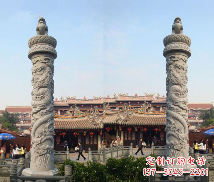 广场景观汉白玉龙柱石雕 (2)