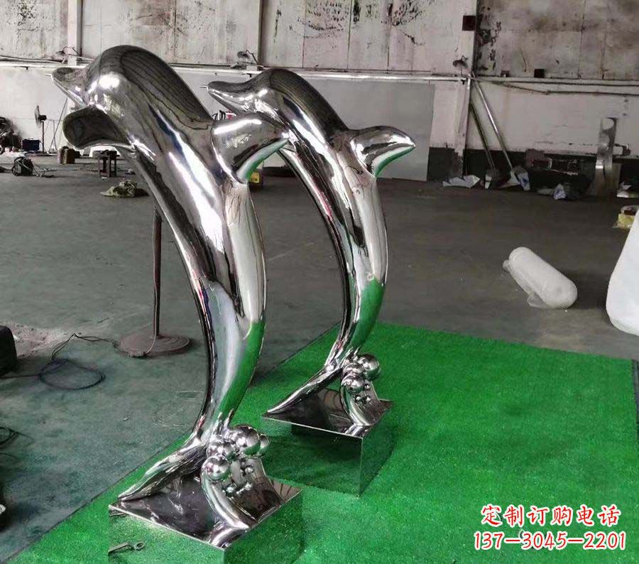 广场镜面不锈钢海豚雕塑