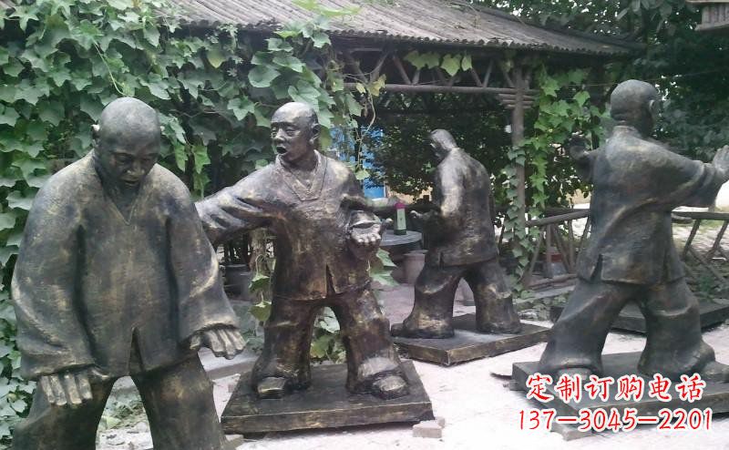 广场练功夫人物铜雕