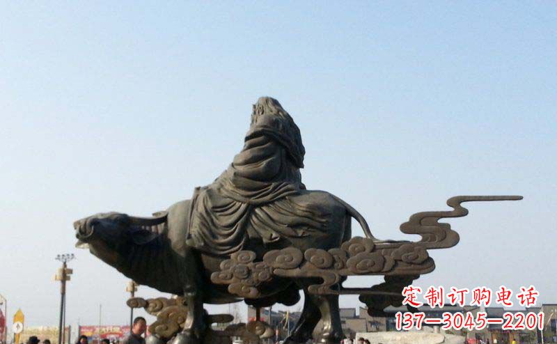 广场骑牛的老子景观铜雕