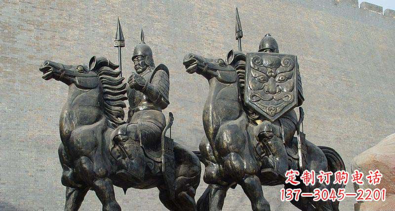 广场骑着战马的古代将军景观铜雕