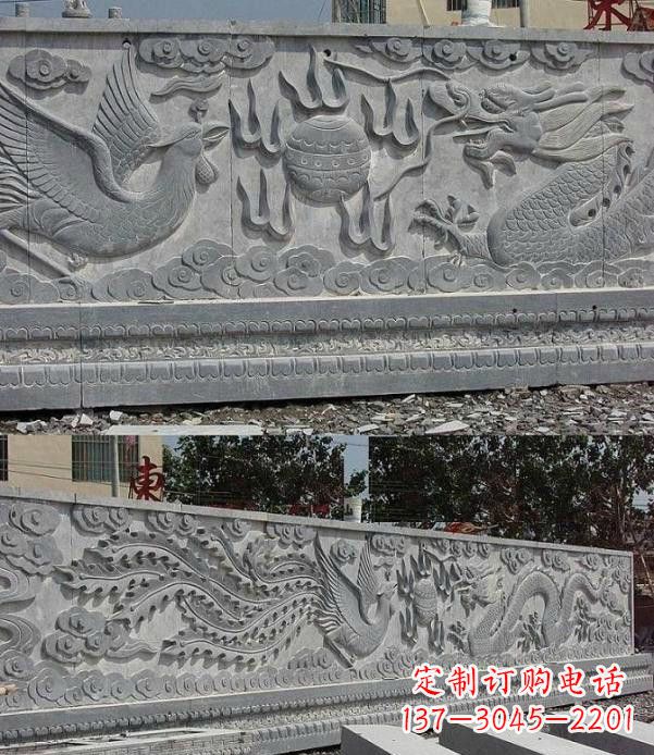 广场石浮雕龙凤戏珠影壁石雕