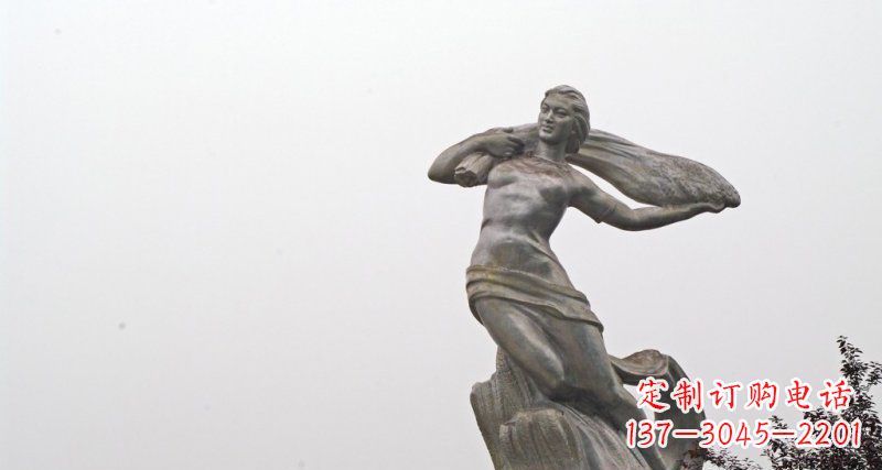 广场收割小麦的人物景观铜雕
