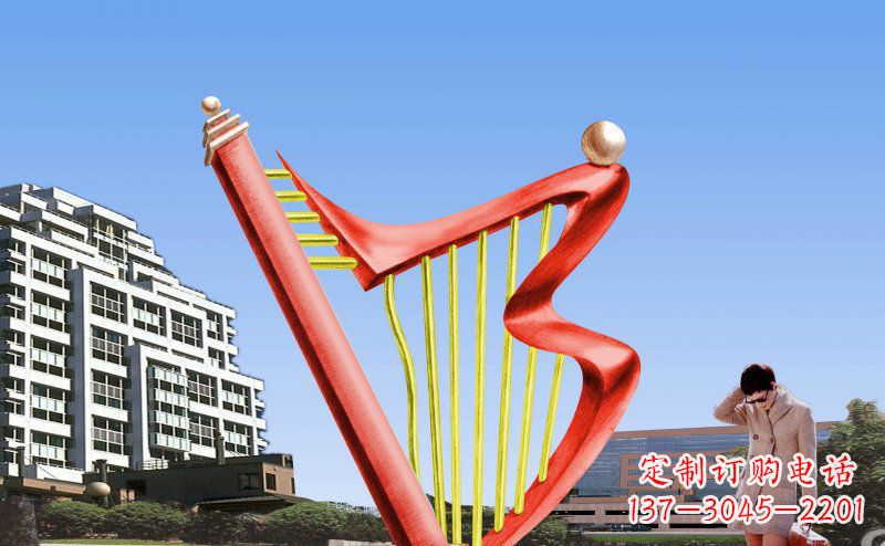 广场竖琴不-锈-钢-雕-塑-