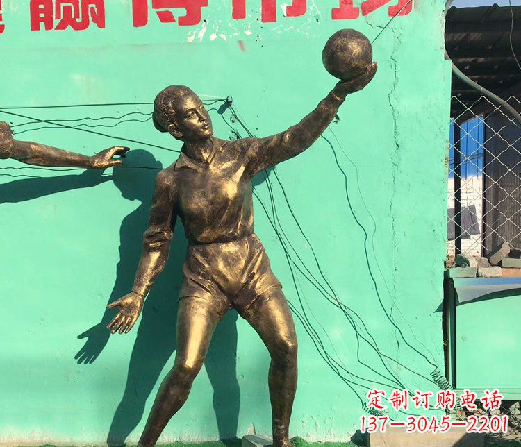 广场铜雕打排球学生人物雕塑
