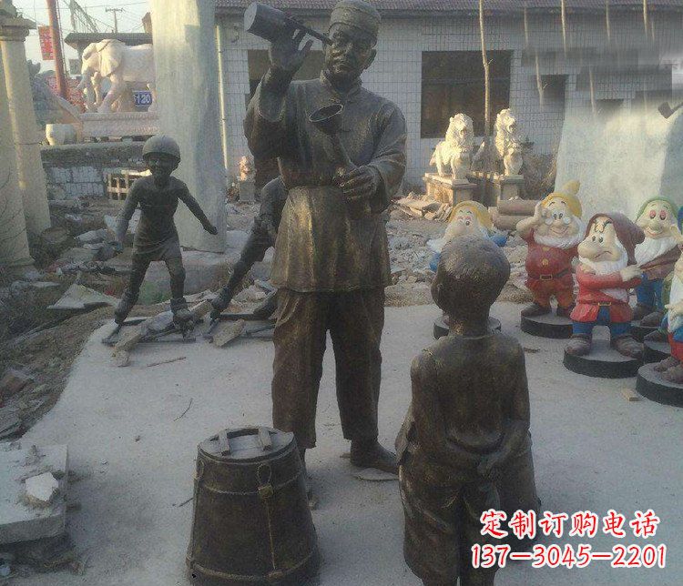 广场铜雕打酒小品人物雕塑