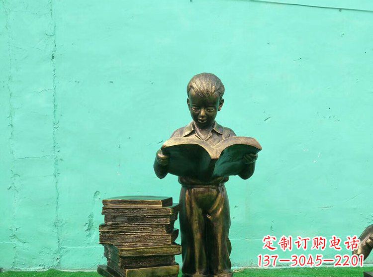 广场铜雕看书小孩人物雕塑