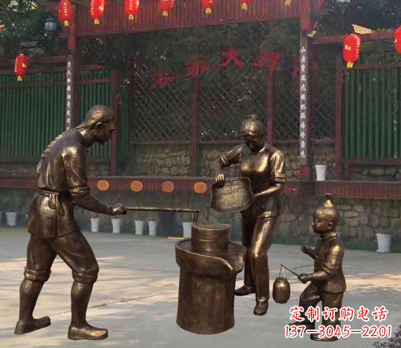 广场铜雕磨豆子人物雕塑