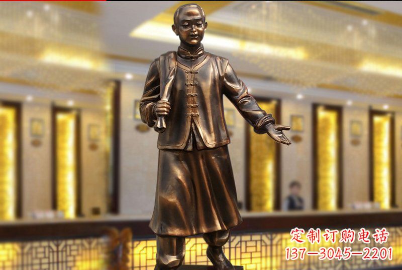 广场铜雕商场店小二人物雕塑