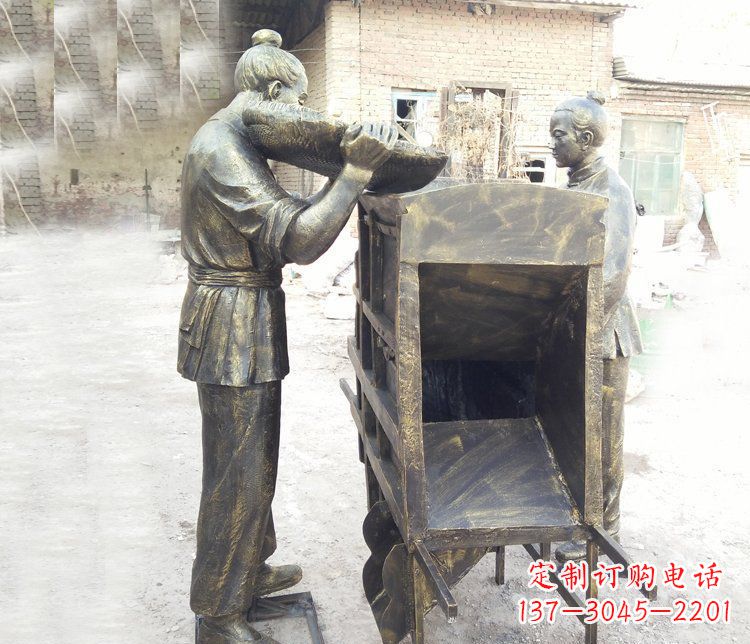 广场铜雕收玉米景观雕塑
