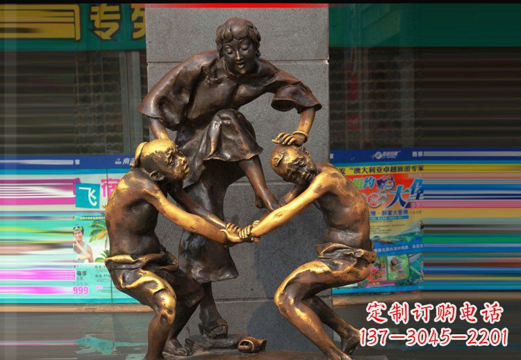 广场铜雕摔跤小品人物雕塑