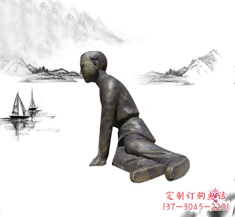 广场铜雕摔倒小品人物雕塑