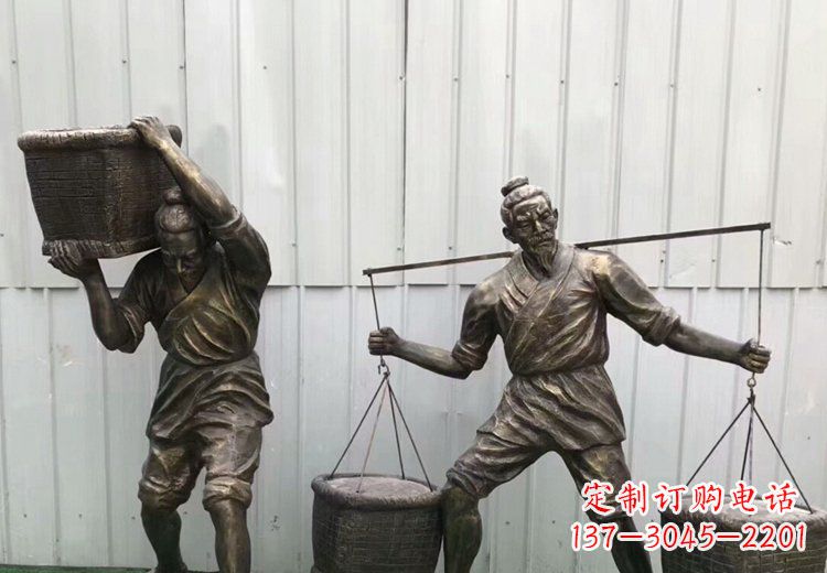 广场铜雕挑水人物雕塑