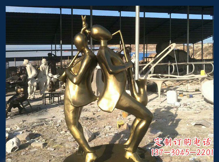 广场铜雕贴金吹萨克斯人物雕塑