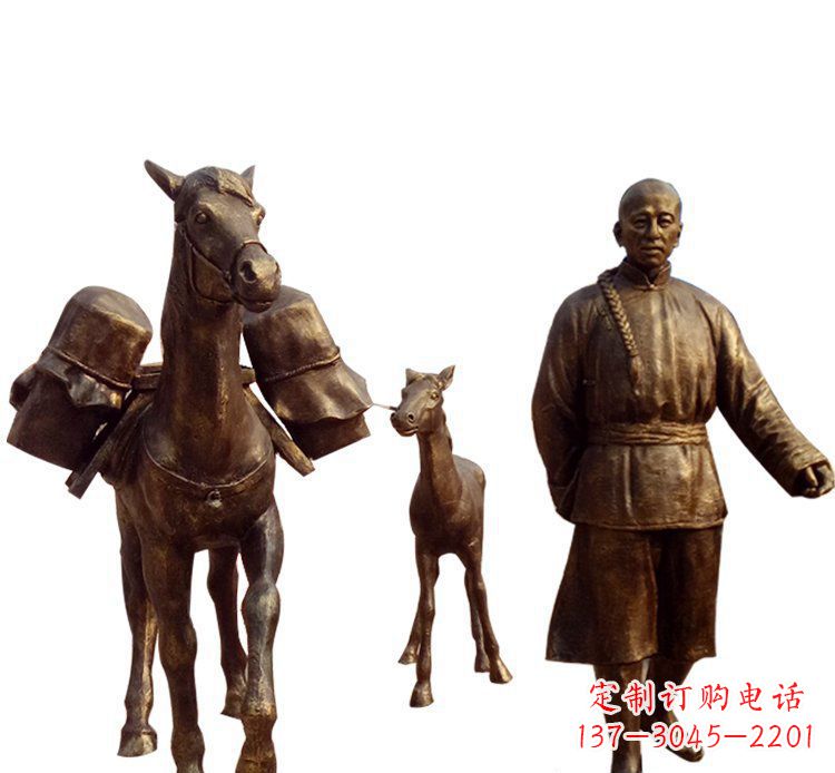 广场铜雕托运东西人物雕塑