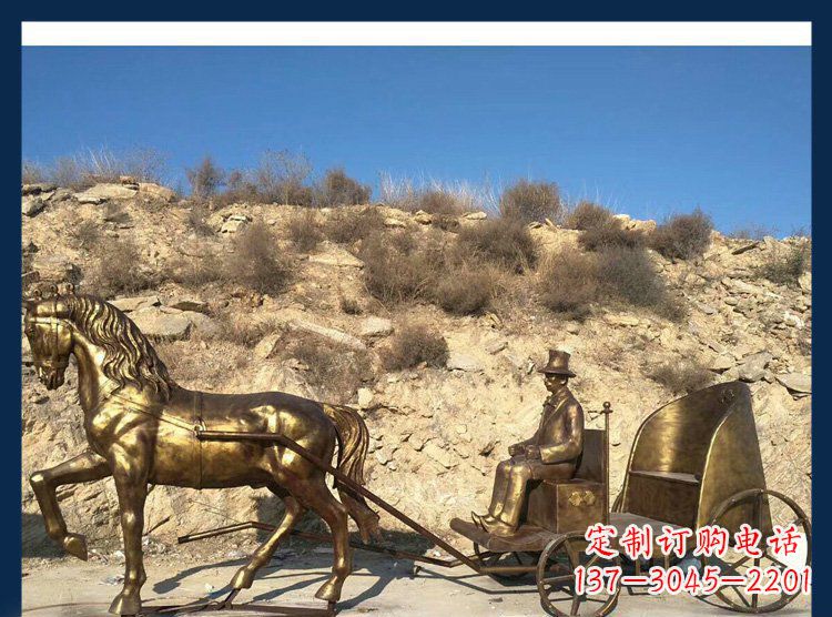 广场铜雕贴金拉簧车景观雕塑