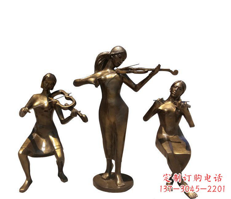 广场铜雕贴金音乐对人物雕塑