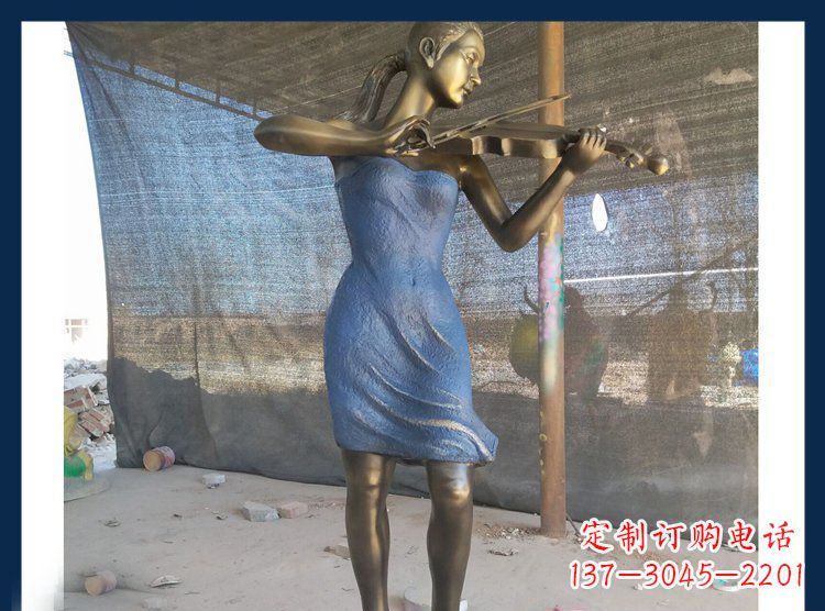 广场铜雕西方美女拉小提琴人物雕塑