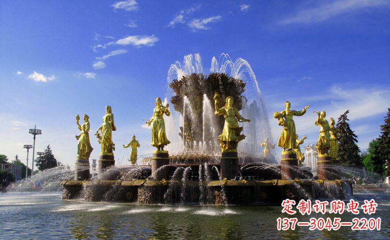 广场西方人物喷泉景观铜雕