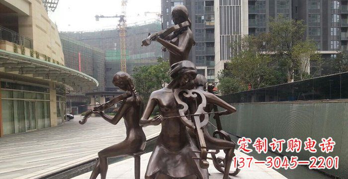 广场演奏人物景观铜雕
