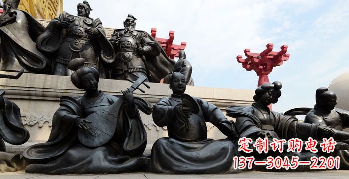 广场演奏的唐朝人物景观铜雕