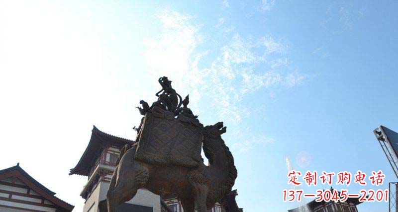 广场坐在骆驼背上的飞天人物景观铜雕