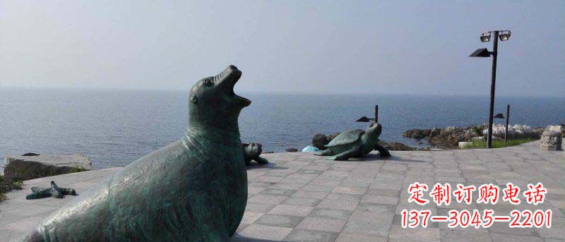 海边海豹动物景观铜雕