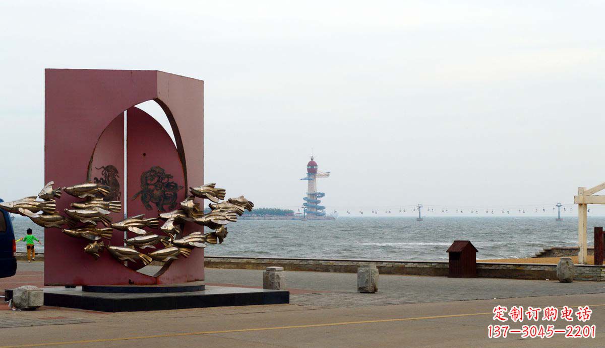 海边景观鱼群铜雕