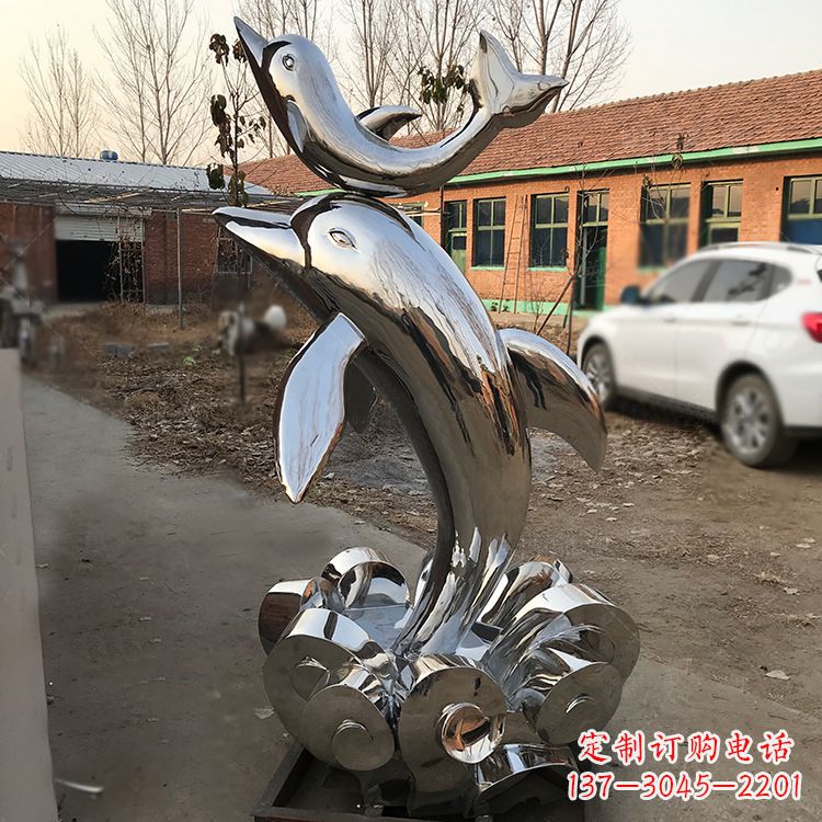 海豚镜面不-锈-钢-雕-塑-