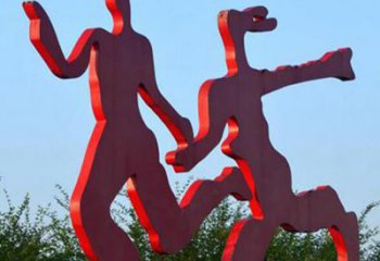 广场不锈钢情侣跑步雕塑