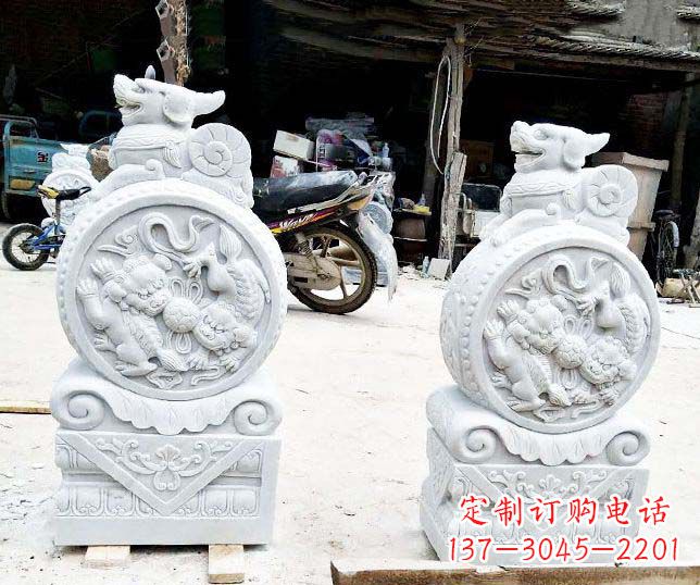 汉白玉抱鼓石招财石门墩石雕