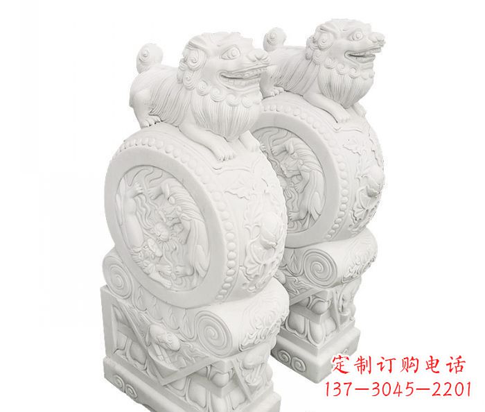 汉白玉抱鼓石招财石门墩
