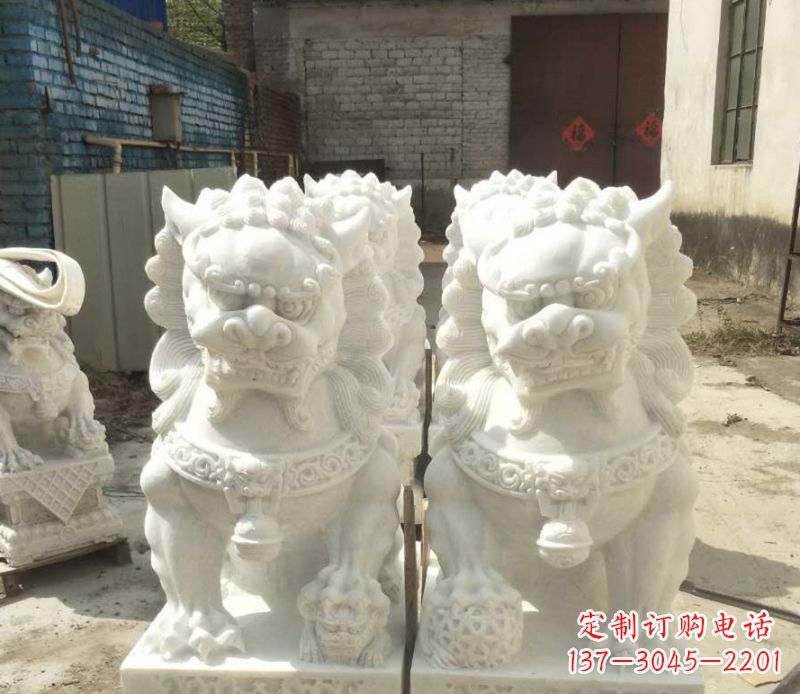 汉白玉踩绣球狮子石雕_1 汉白玉踩绣球狮子石雕_1