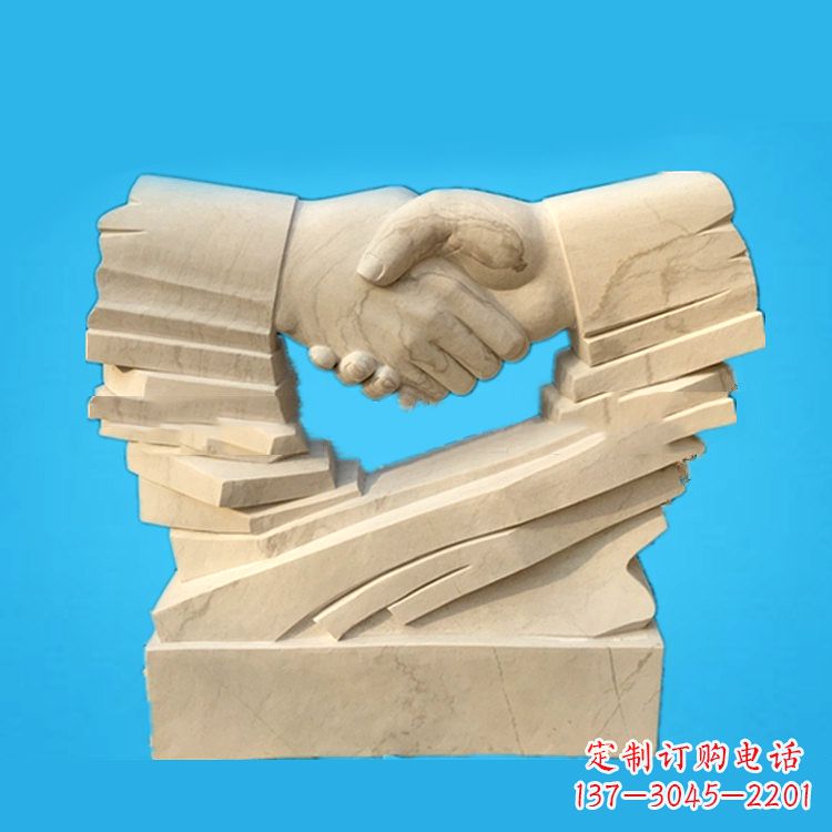 汉白玉诚信握手雕塑