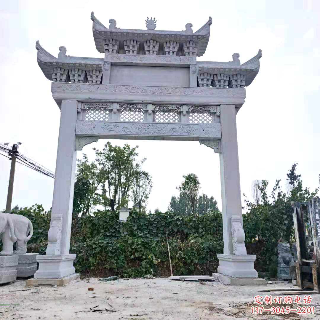 汉白玉单门石牌坊