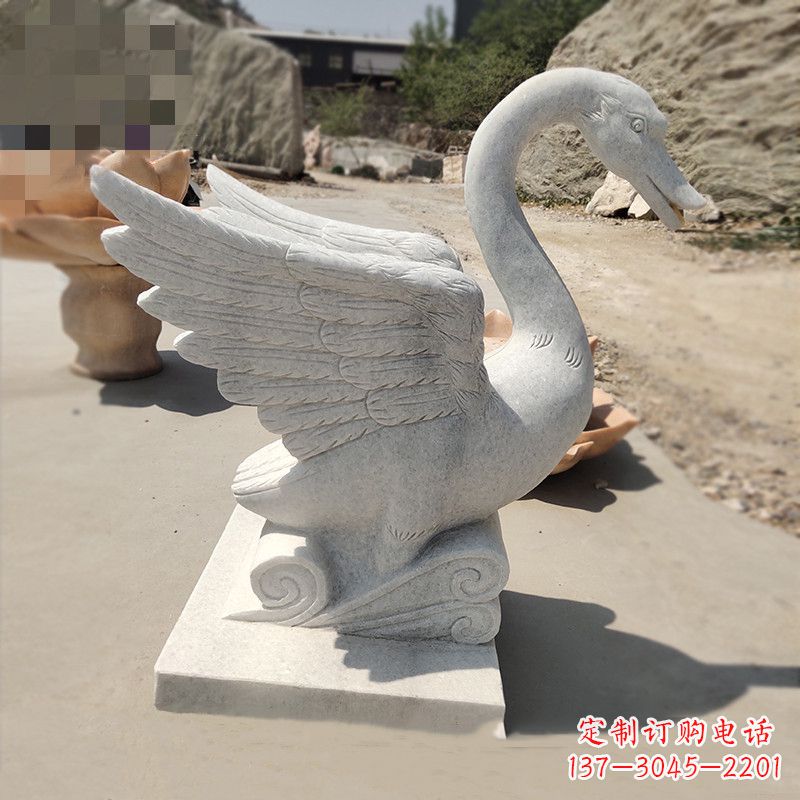汉白玉低头喷水天鹅石雕