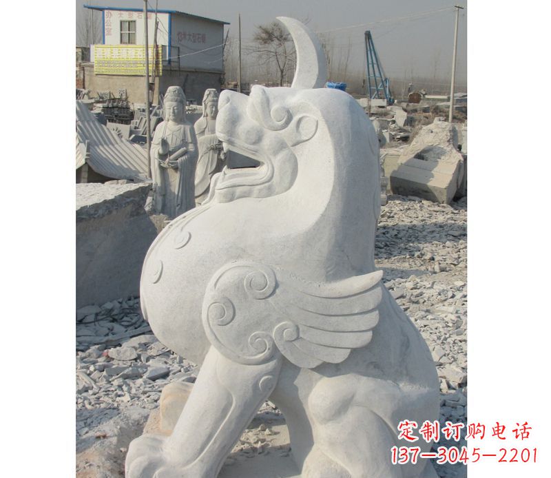 汉白玉独角兽石雕
