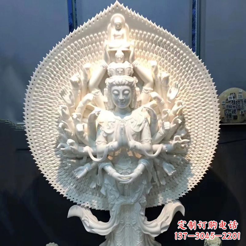 汉白玉浮刻千手观音雕塑