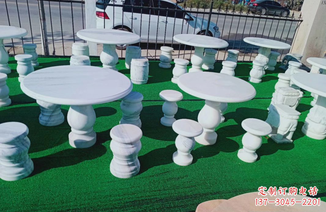 汉白玉公园别墅圆桌凳石雕