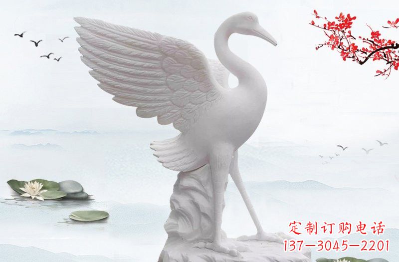 汉白玉公园动物仙鹤石雕