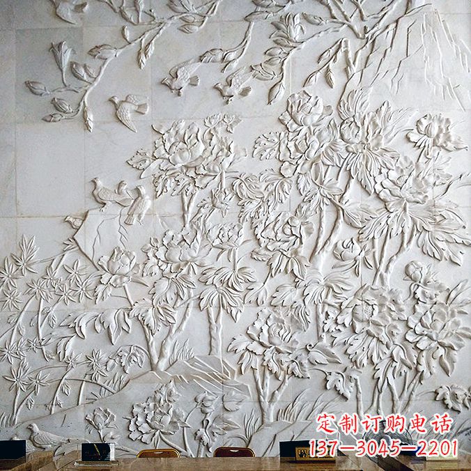 汉白玉花鸟浮雕壁画