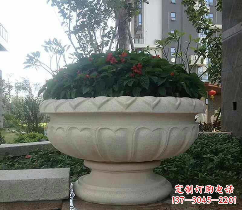 汉白玉花盆雕塑