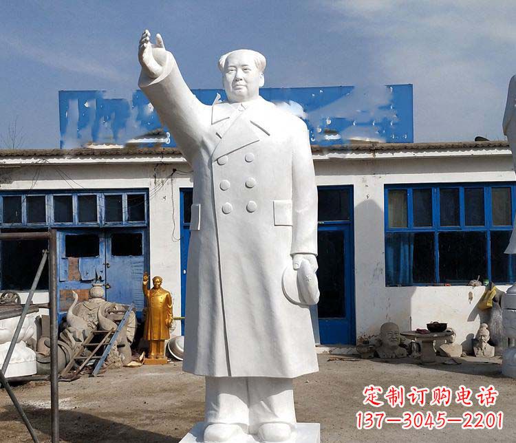 汉白玉挥手东方人物雕塑
