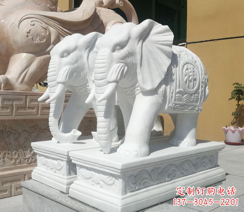 汉白玉吉祥如意门口招财大象石雕 汉白玉吉祥如意门口招财大象石雕