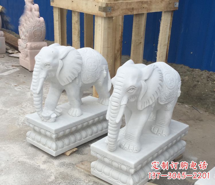 汉白玉吉祥如意门口招财大象石雕 (2)